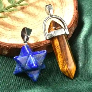 Set of 2 Star Lapis Lazuli and South African Tiger's Eye Pointer Pendant
